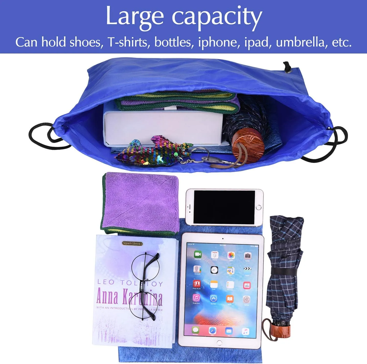 FEPITO 16 Pack Drawstring Bags String Bulk Sack Cinch Bag Sport Bags for Gym Traveling