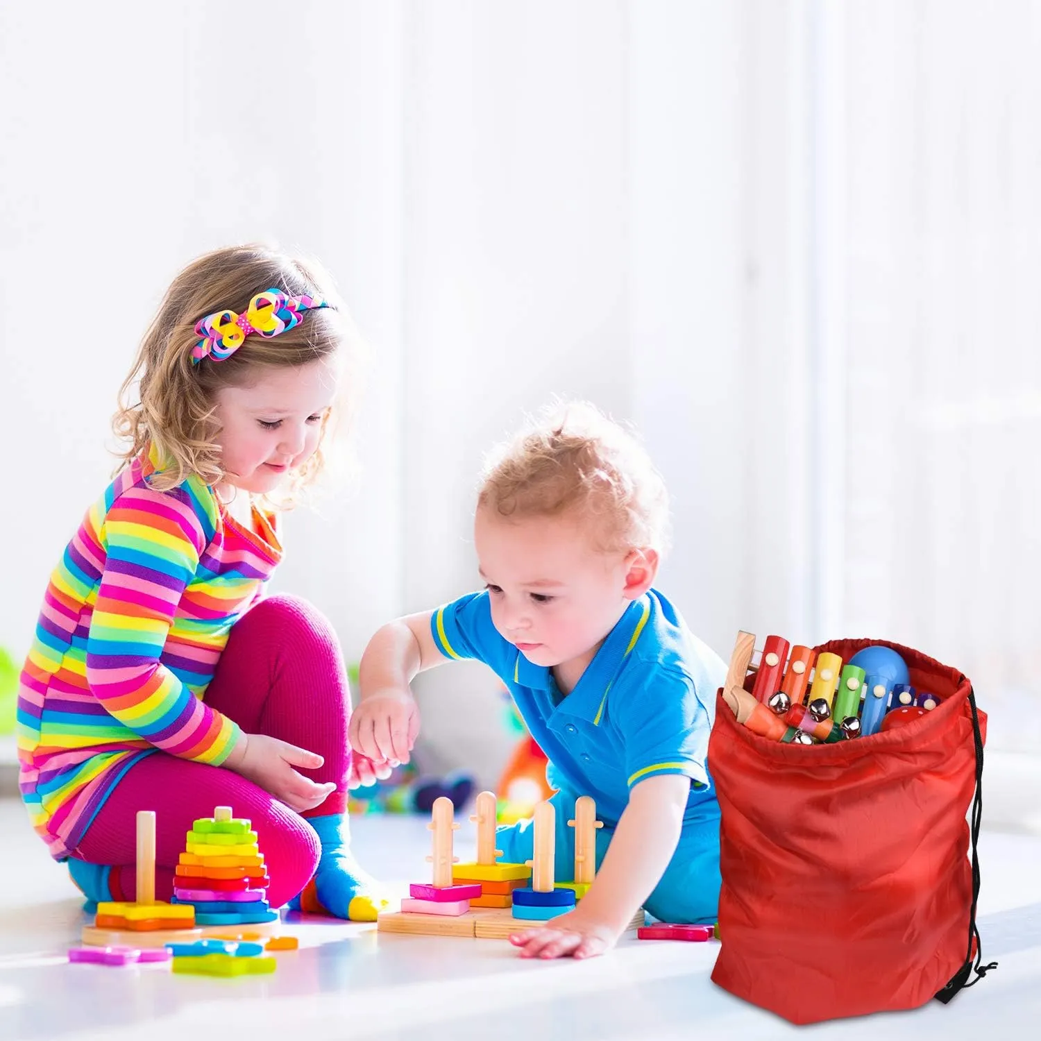 FEPITO 22 Pack Drawstring Bags String Backpack Bulk Sack Cinch Bag Sport Bags for School Gym Traveling