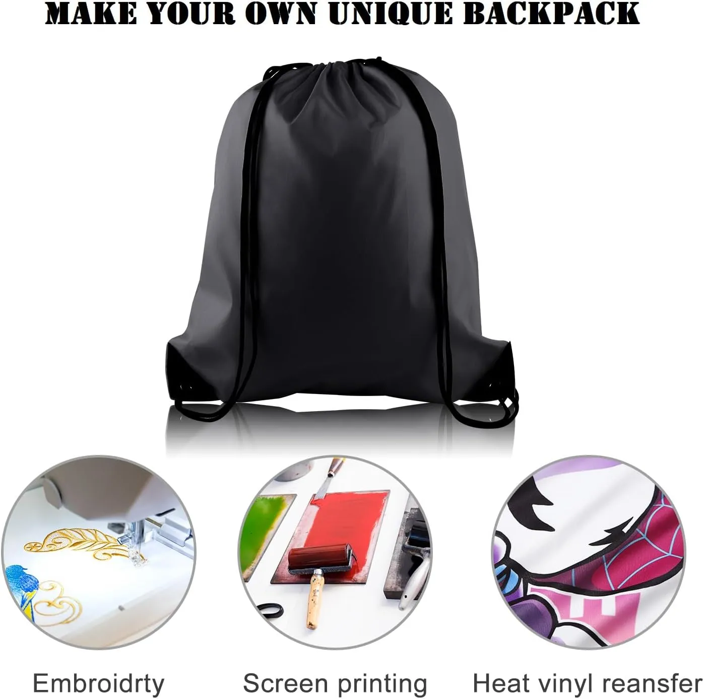 FEPITO 22 Pack Drawstring Bags String Backpack Bulk School Backpack Bag Sack Cinch Bag Sport Bags for Gym Traveling (Black)