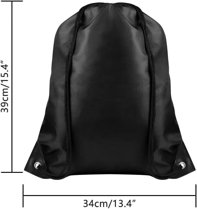 FEPITO 22 Pack Drawstring Bags String Backpack Bulk School Backpack Bag Sack Cinch Bag Sport Bags for Gym Traveling (Black)
