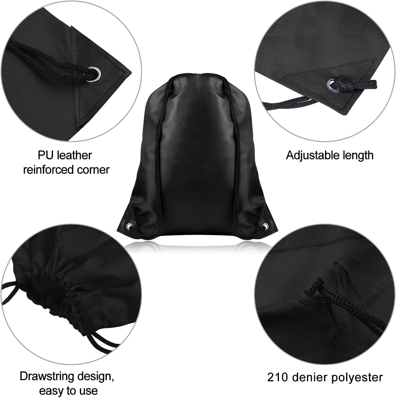 FEPITO 22 Pack Drawstring Bags String Backpack Bulk School Backpack Bag Sack Cinch Bag Sport Bags for Gym Traveling (Black)