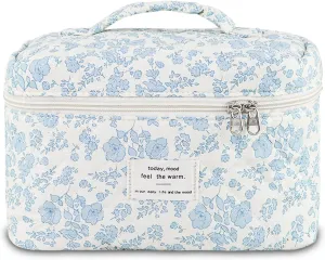 Floral Quilted Cosmetic Bag, Large Travel Aesthetic Makeup Bag, Cute Coquette Toiletry Bag for Women Girls
