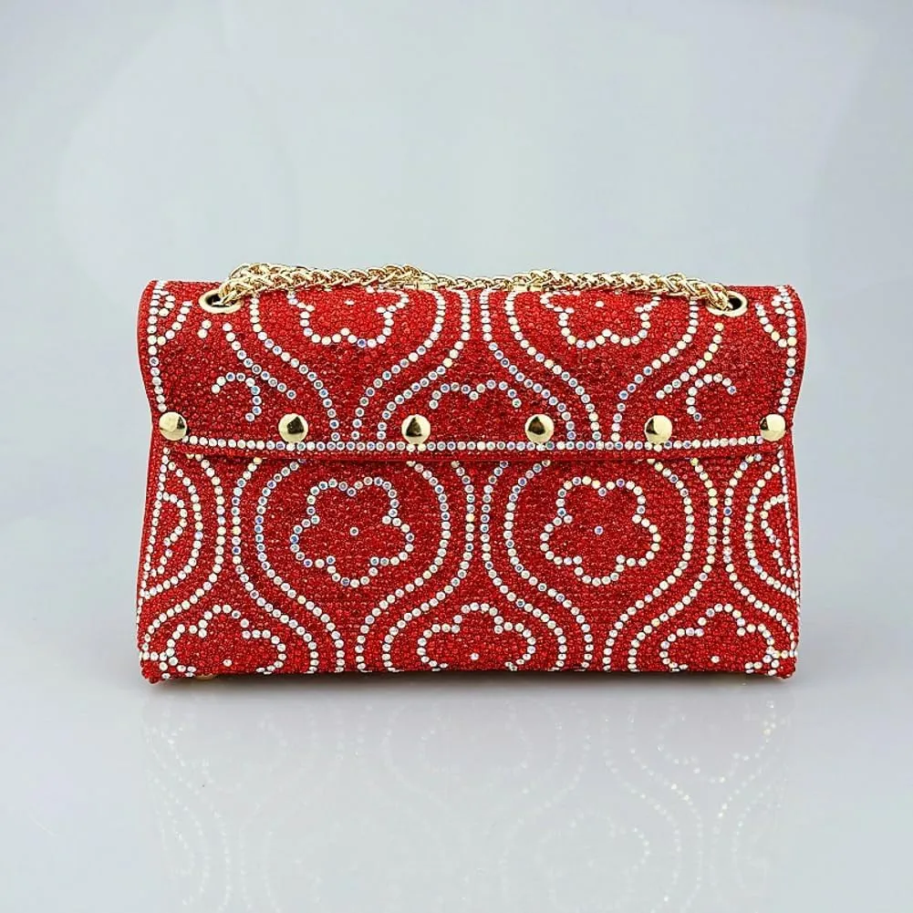 Flower Evening Handbags Elegant Square Shoulder Bag with Chain Crystals Rhinestone Clutch Purse Trendy Glitter Crossbody Bags
