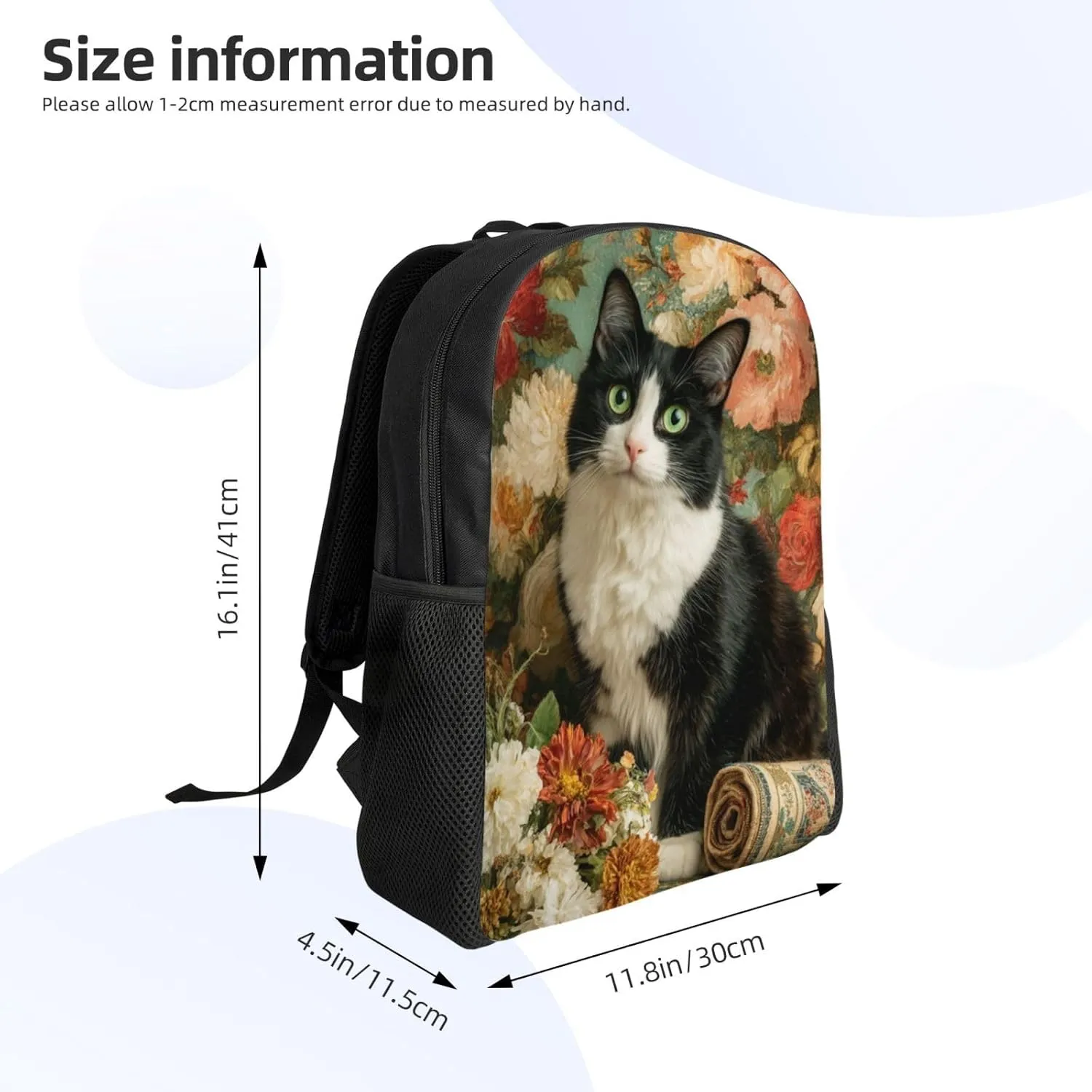Flowers And Cats Backpack Waterproof Anti Theft Durable Light Laptop Bag Backpacks For Women Men Travel Gym Backpack