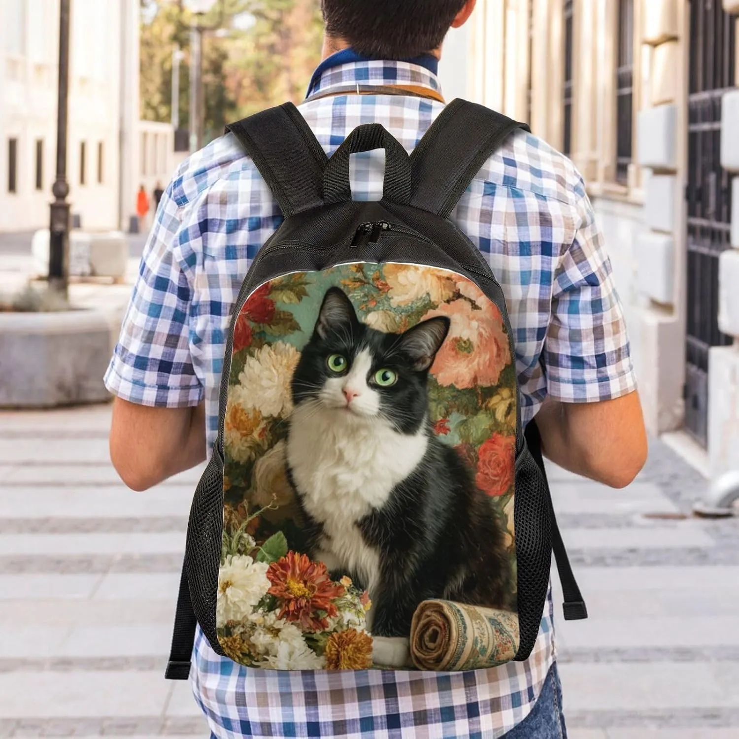 Flowers And Cats Backpack Waterproof Anti Theft Durable Light Laptop Bag Backpacks For Women Men Travel Gym Backpack