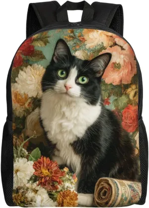 Flowers And Cats Backpack Waterproof Anti Theft Durable Light Laptop Bag Backpacks For Women Men Travel Gym Backpack