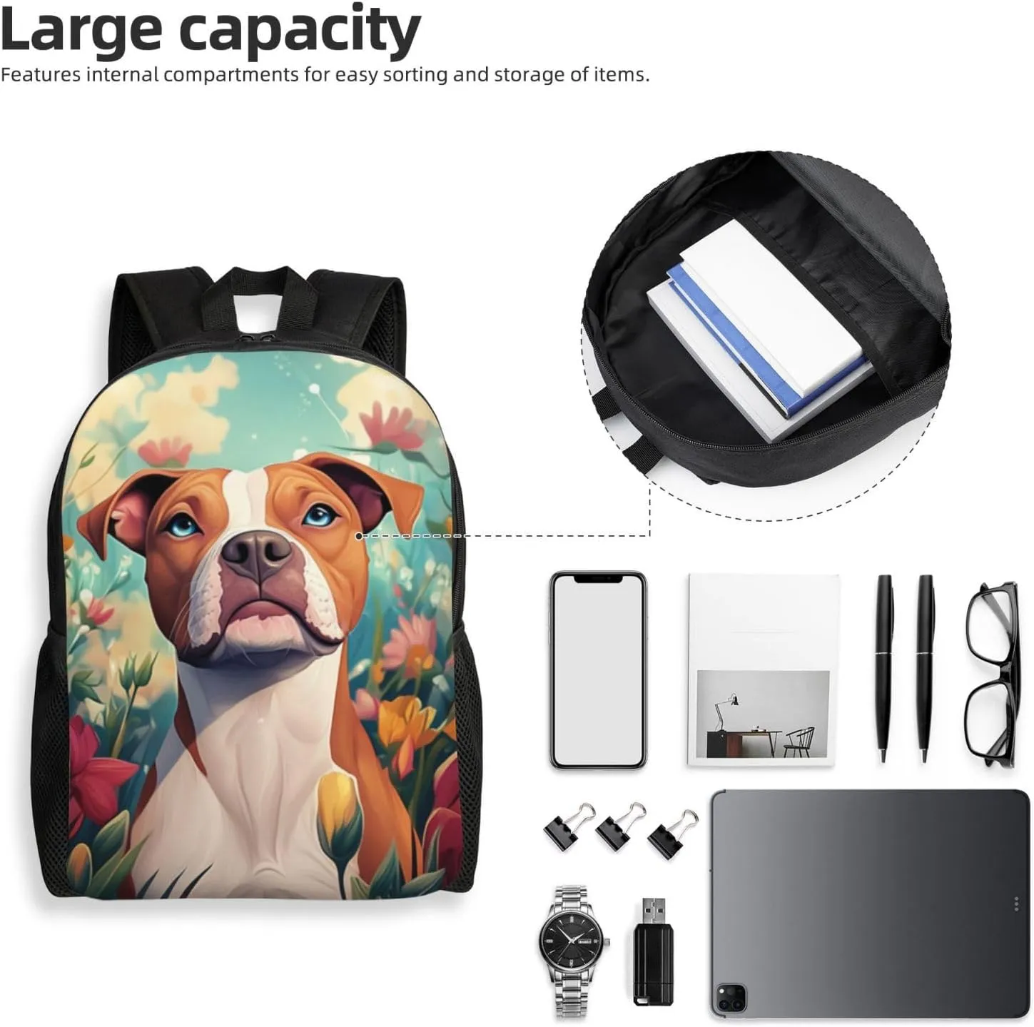 Flowers And Dogs Backpack Waterproof Anti Theft Durable Light Laptop Bag Backpacks For Women Men Travel Gym Backpack
