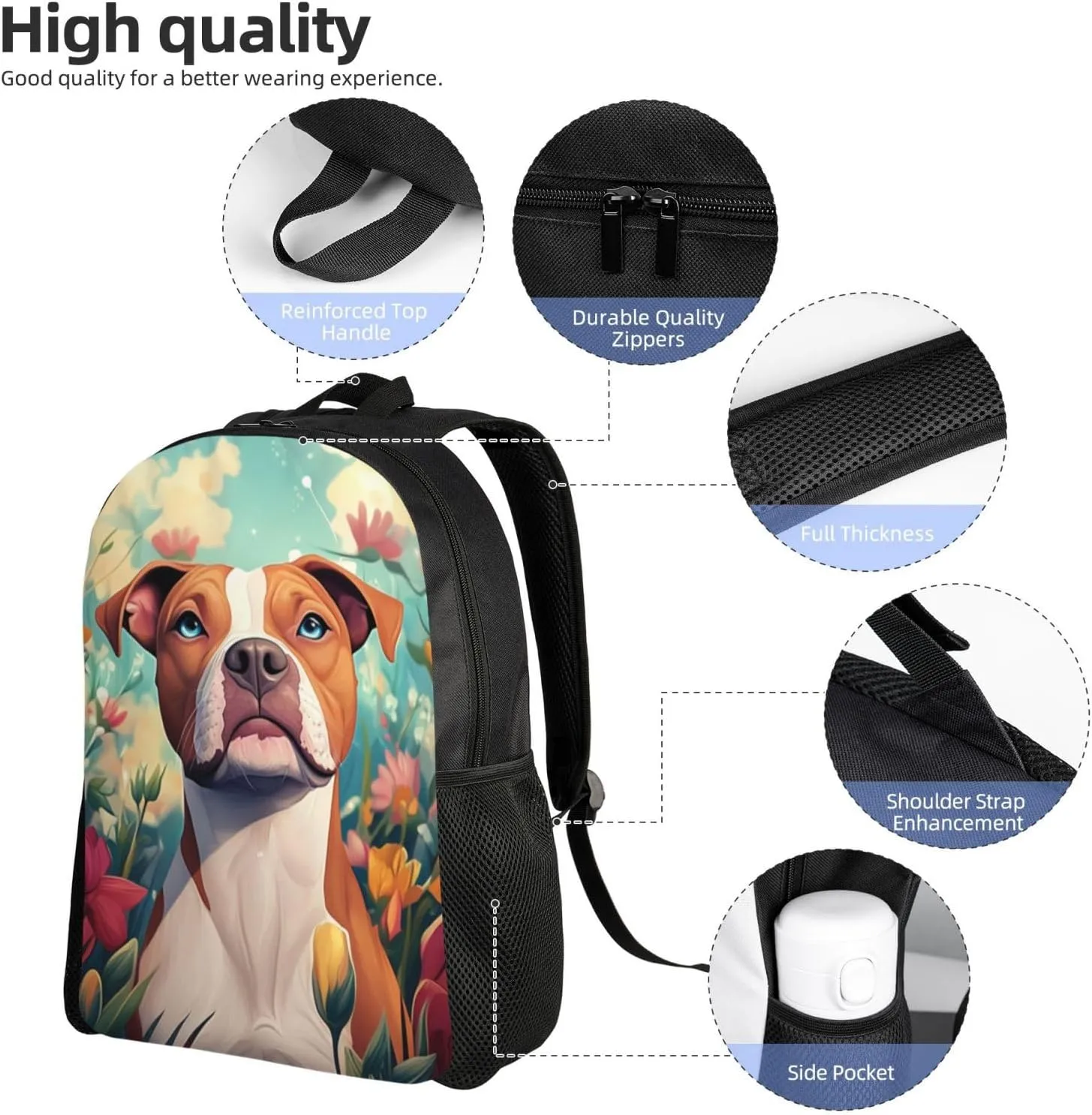 Flowers And Dogs Backpack Waterproof Anti Theft Durable Light Laptop Bag Backpacks For Women Men Travel Gym Backpack