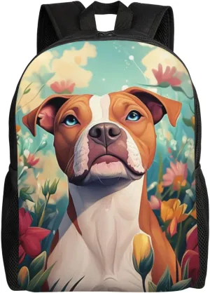 Flowers And Dogs Backpack Waterproof Anti Theft Durable Light Laptop Bag Backpacks For Women Men Travel Gym Backpack