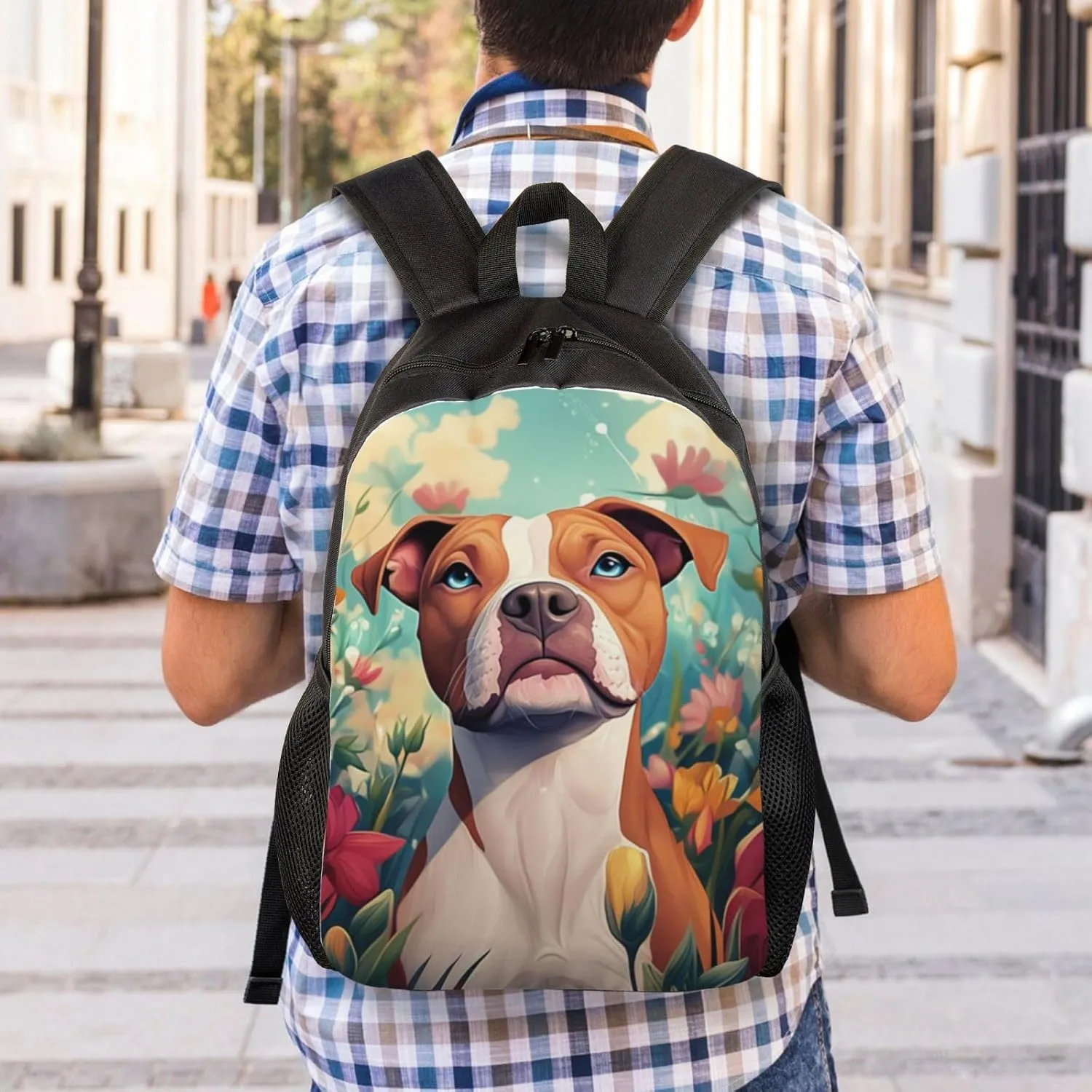 Flowers And Dogs Backpack Waterproof Anti Theft Durable Light Laptop Bag Backpacks For Women Men Travel Gym Backpack