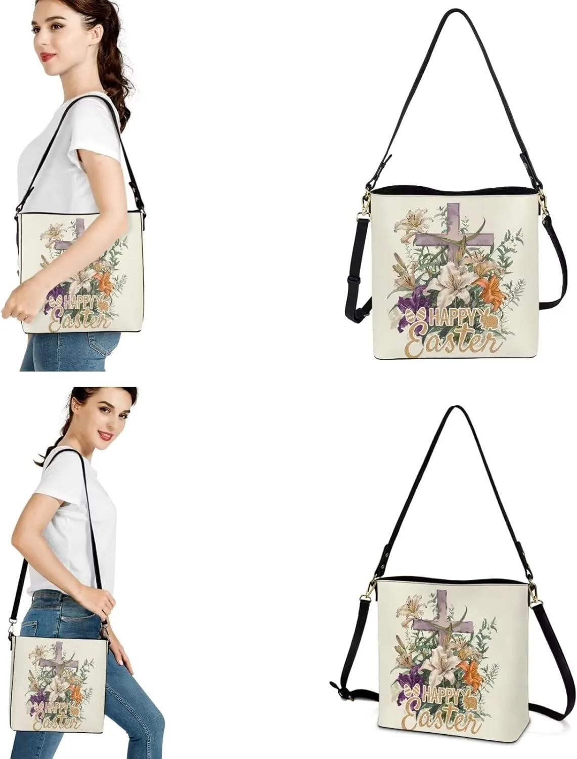 FOR U DESIGNS Easter's Day Bucket Bag Purses and Handbags Sets for Women Trendy Travel Shoulder Satchel Bag for Work