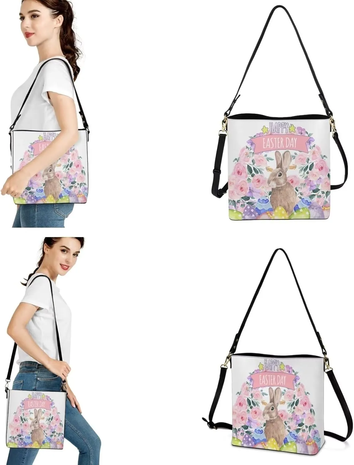 FOR U DESIGNS Easter's Day Bucket Bag Purses and Handbags Sets for Women Trendy Travel Shoulder Satchel Bag for Work