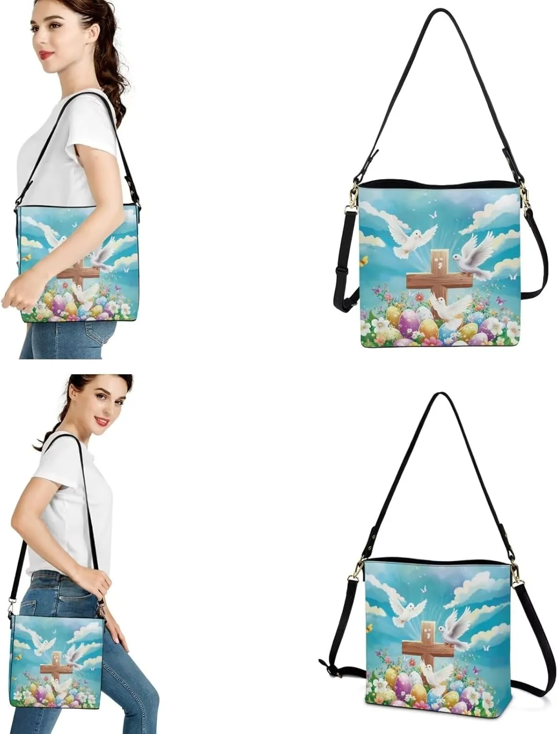 FOR U DESIGNS Easter's Day Bucket Bag Purses and Handbags Sets for Women Trendy Travel Shoulder Satchel Bag for Work
