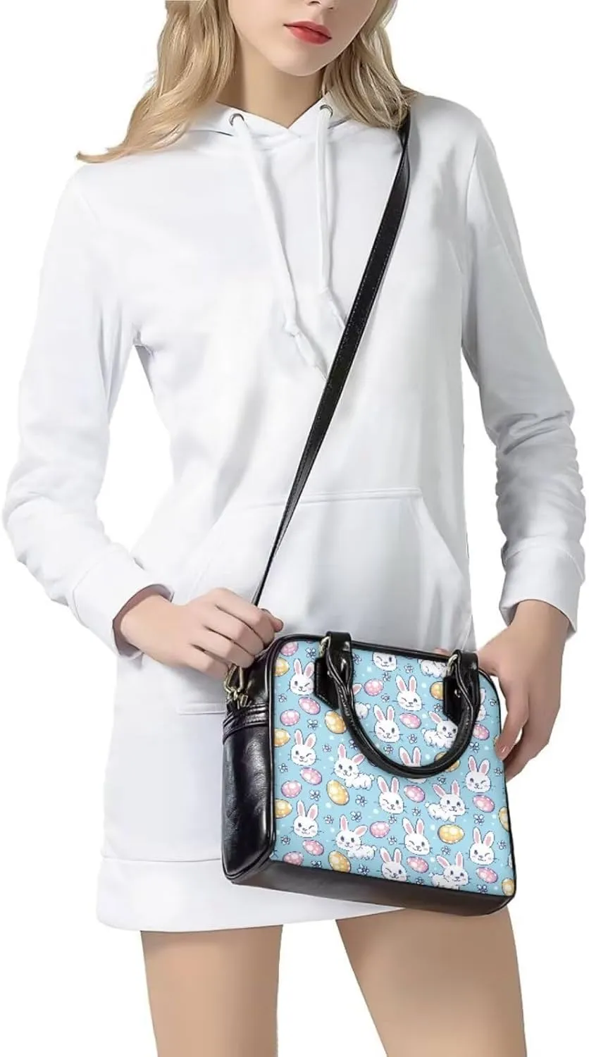 FOR U DESIGNS Leather Satchel Purses and Handbags for Women Easter Bunny Eggs Top Handle Tote Bag with Matching Wallet Sets