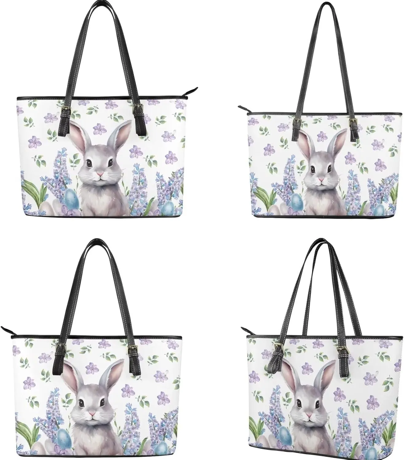 FOR U DESIGNS Leather Satchel Purses and Handbags for Women Easter Bunny Eggs Top Handle Tote Bag with Matching Wallet Sets