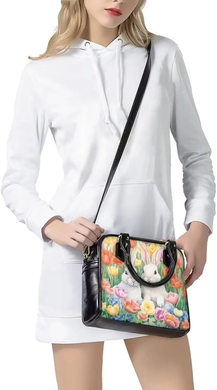 FOR U DESIGNS Leather Satchel Purses and Handbags for Women Easter Bunny Eggs Top Handle Tote Bag with Matching Wallet Sets