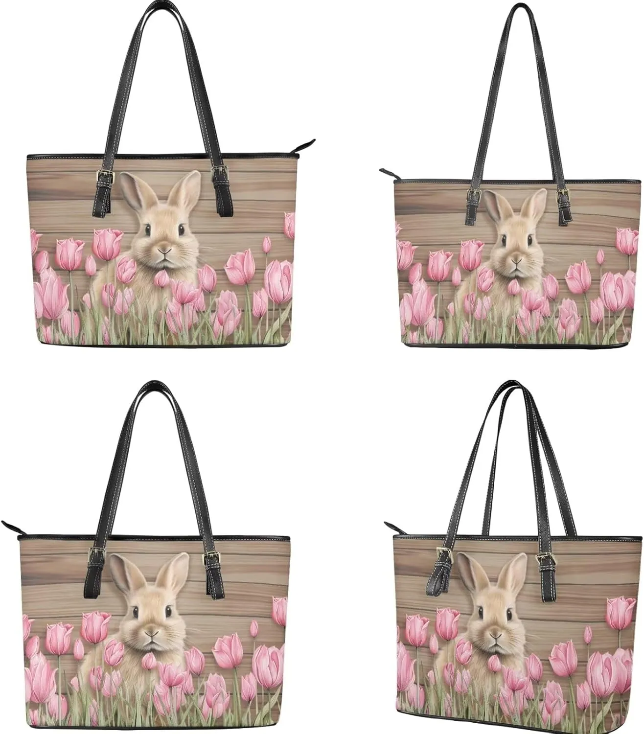 FOR U DESIGNS Leather Satchel Purses and Handbags for Women Easter Bunny Eggs Top Handle Tote Bag with Matching Wallet Sets