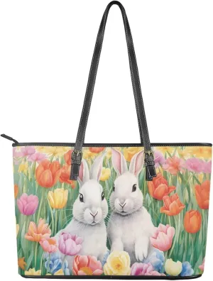 FOR U DESIGNS Leather Satchel Purses and Handbags for Women Easter Bunny Eggs Top Handle Tote Bag with Matching Wallet Sets