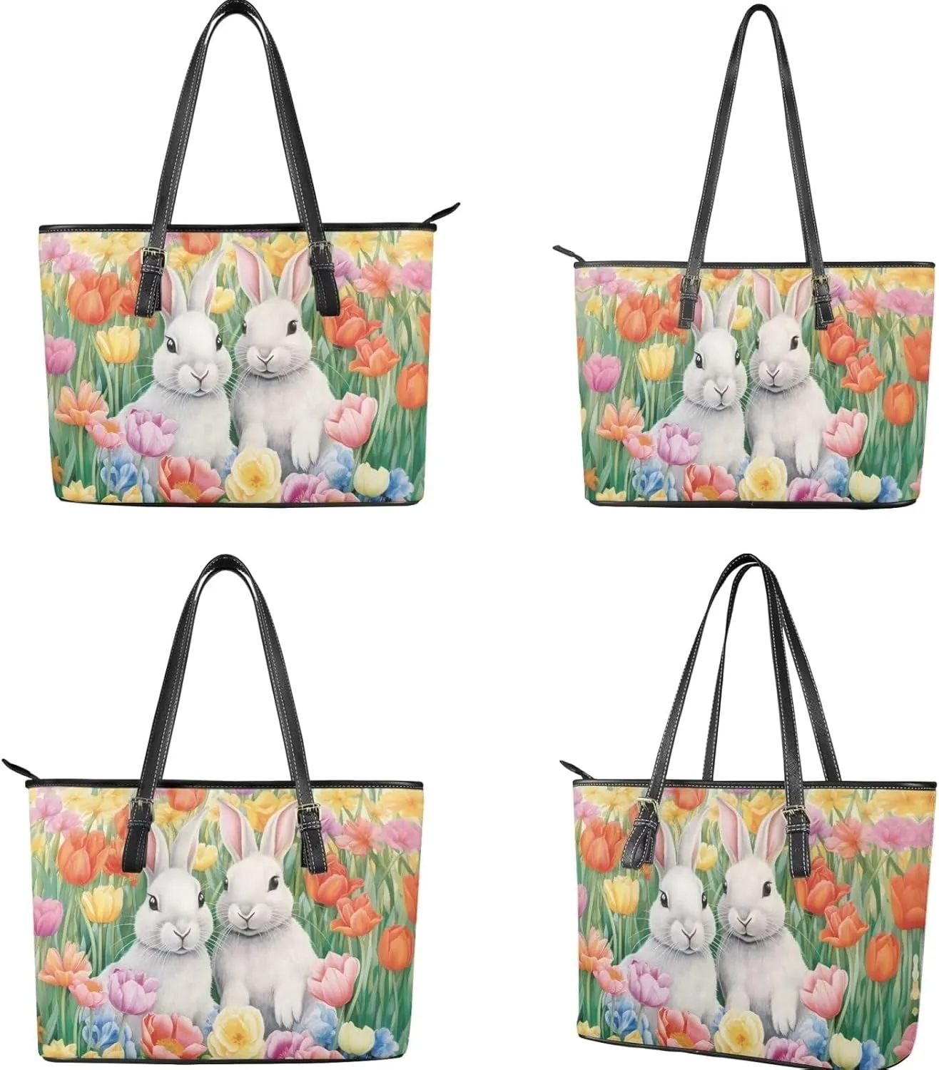 FOR U DESIGNS Leather Satchel Purses and Handbags for Women Easter Bunny Eggs Top Handle Tote Bag with Matching Wallet Sets