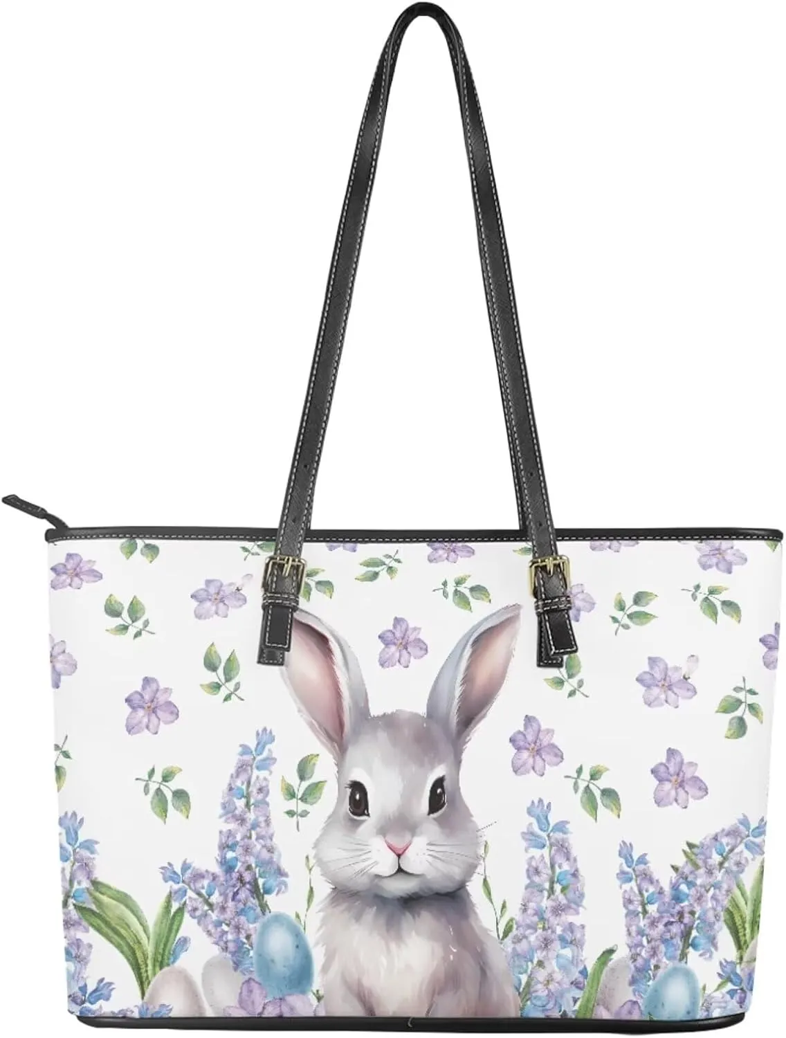 FOR U DESIGNS Leather Satchel Purses and Handbags for Women Easter Bunny Eggs Top Handle Tote Bag with Matching Wallet Sets