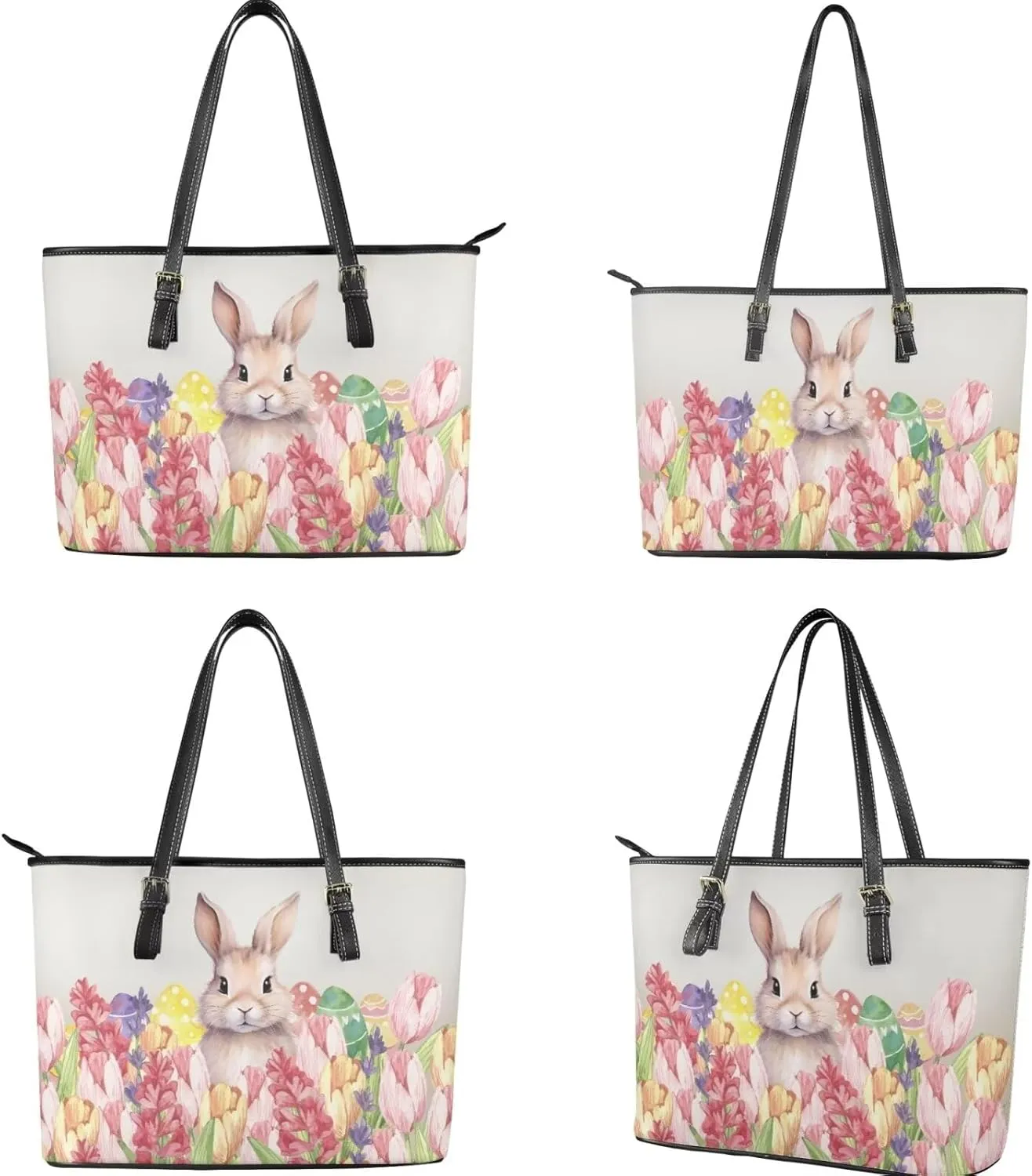 FOR U DESIGNS Leather Satchel Purses and Handbags for Women Easter Bunny Eggs Top Handle Tote Bag with Matching Wallet Sets