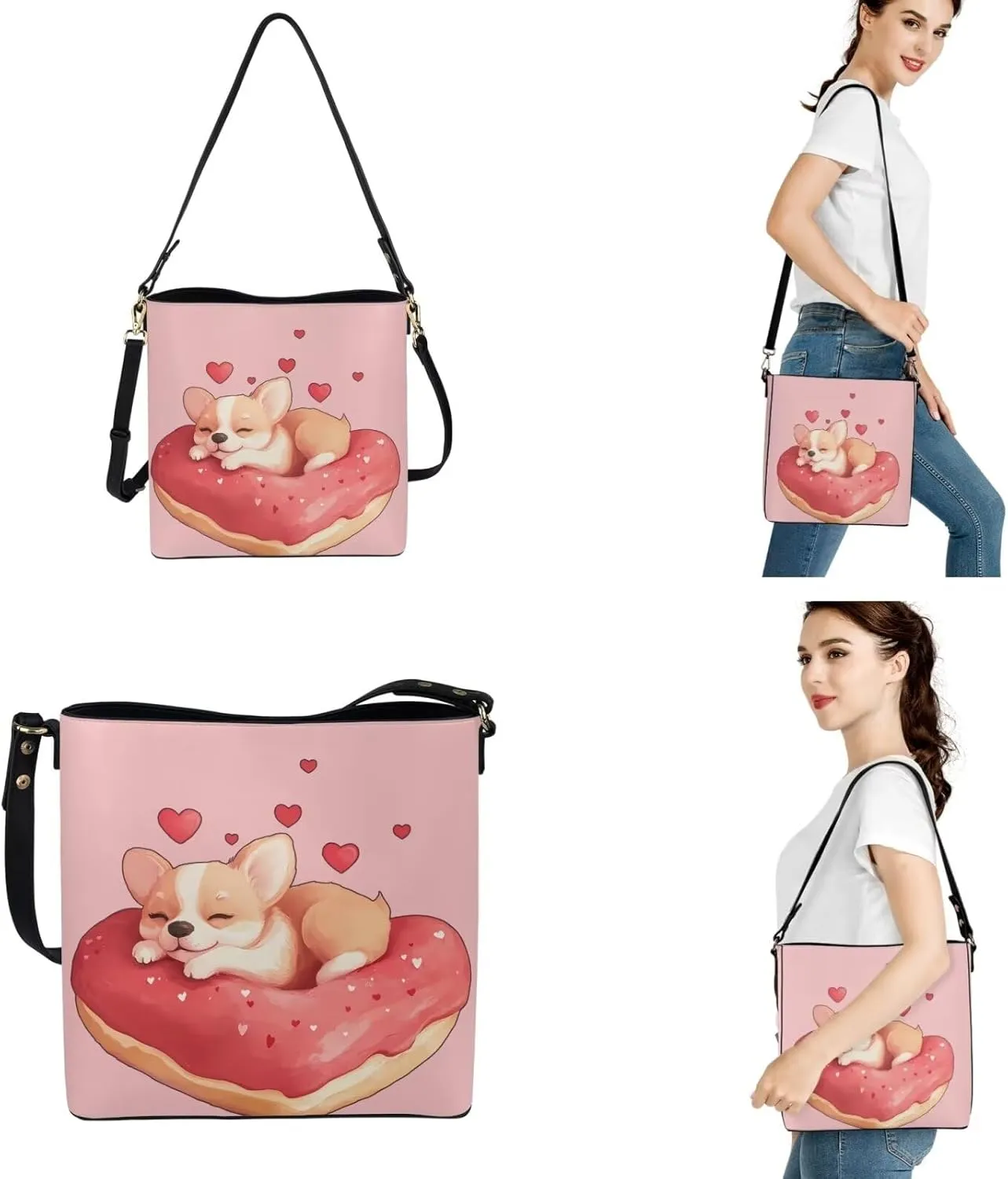 FOR U DESIGNS Leather Shoulder Tote Bags for Women for Work Travel Crossbody Bucket Bag Purses Cute Satchel Handbags Set