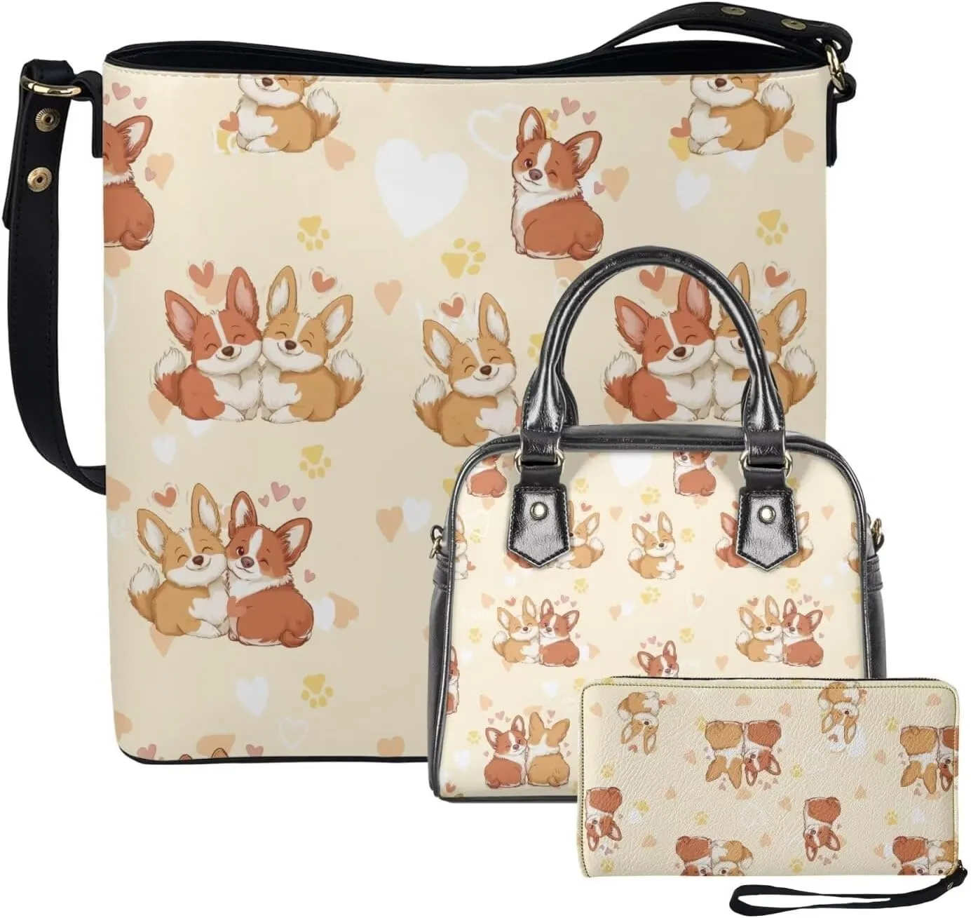 FOR U DESIGNS Leather Shoulder Tote Bags for Women for Work Travel Crossbody Bucket Bag Purses Cute Satchel Handbags Set