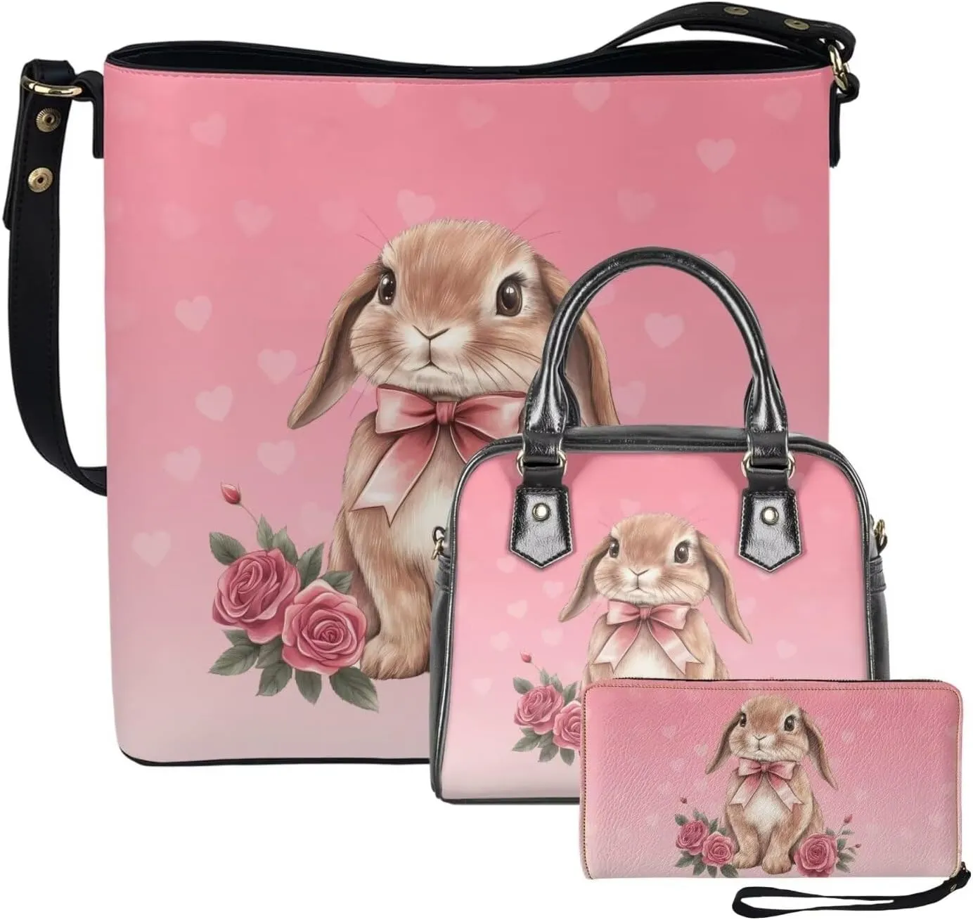FOR U DESIGNS Leather Shoulder Tote Bags for Women for Work Travel Crossbody Bucket Bag Purses Cute Satchel Handbags Set