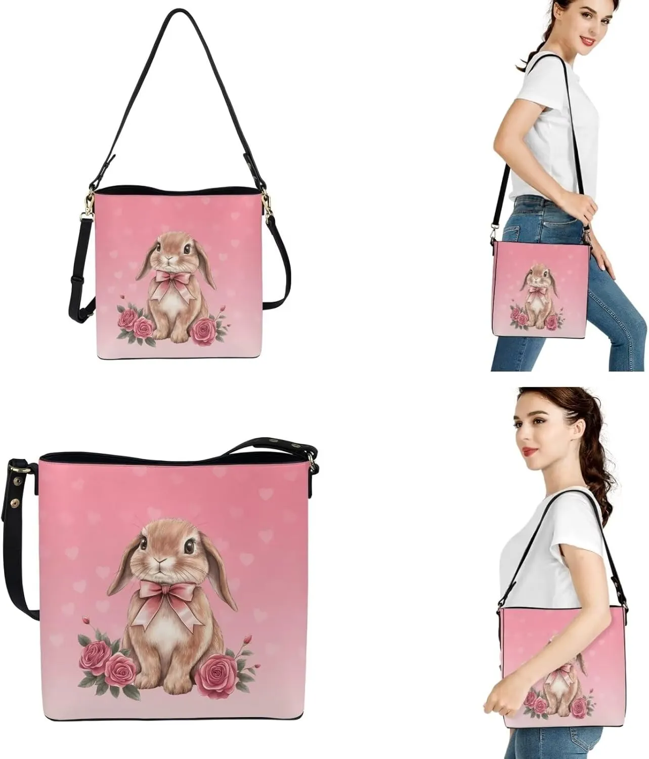 FOR U DESIGNS Leather Shoulder Tote Bags for Women for Work Travel Crossbody Bucket Bag Purses Cute Satchel Handbags Set