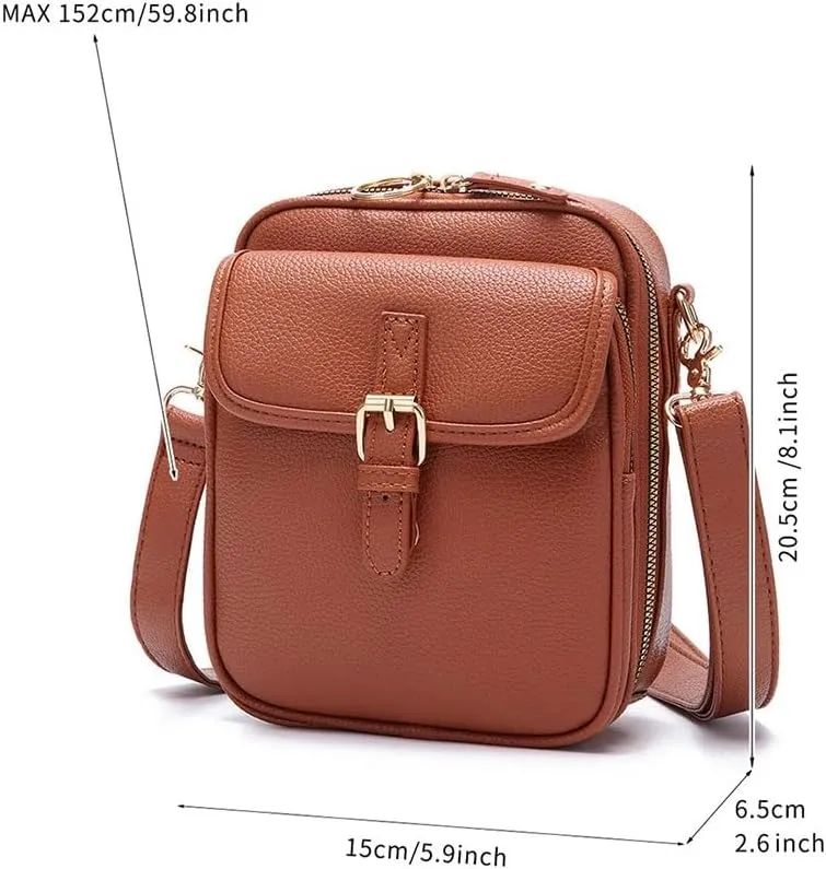 Forcipower Crossbody Leather Bag, Cross Body Leather Bags for Women, Retro Double-Layer Large Capacity