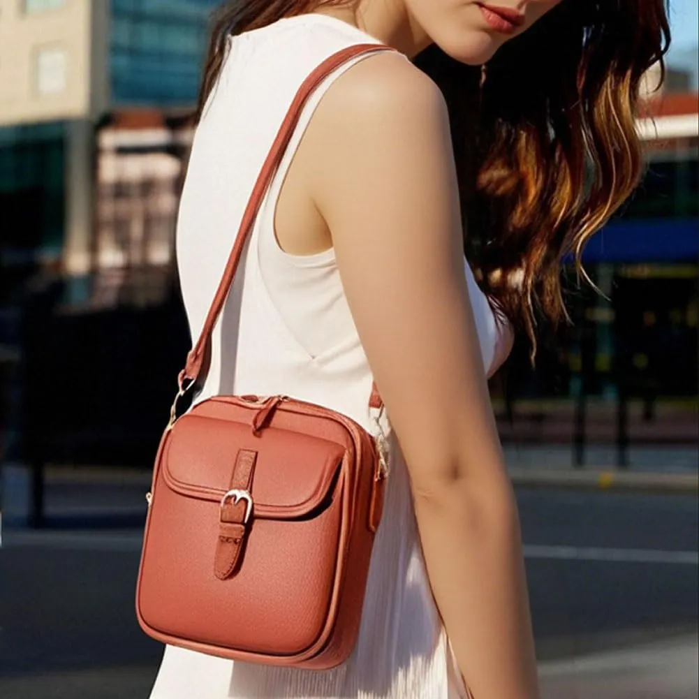 Forcipower Crossbody Leather Bag, Cross Body Leather Bags for Women, Retro Double-Layer Large Capacity
