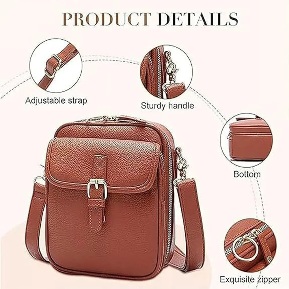 Forcipower Crossbody Leather Bag, Cross Body Leather Bags for Women, Retro Double-Layer Large Capacity
