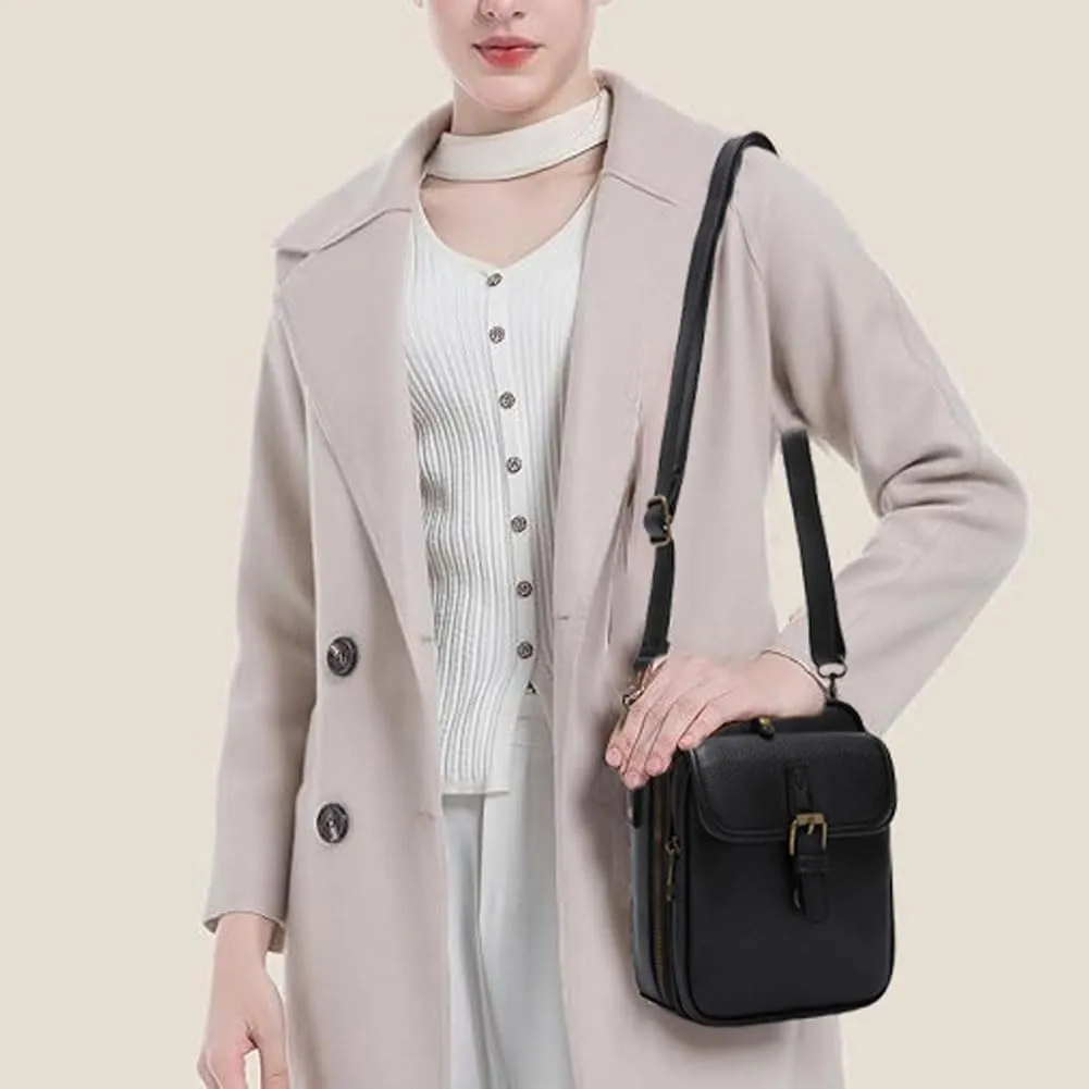 Forcipower Crossbody Leather Bag, Cross Body Leather Bags for Women, Retro Double-Layer Large Capacity