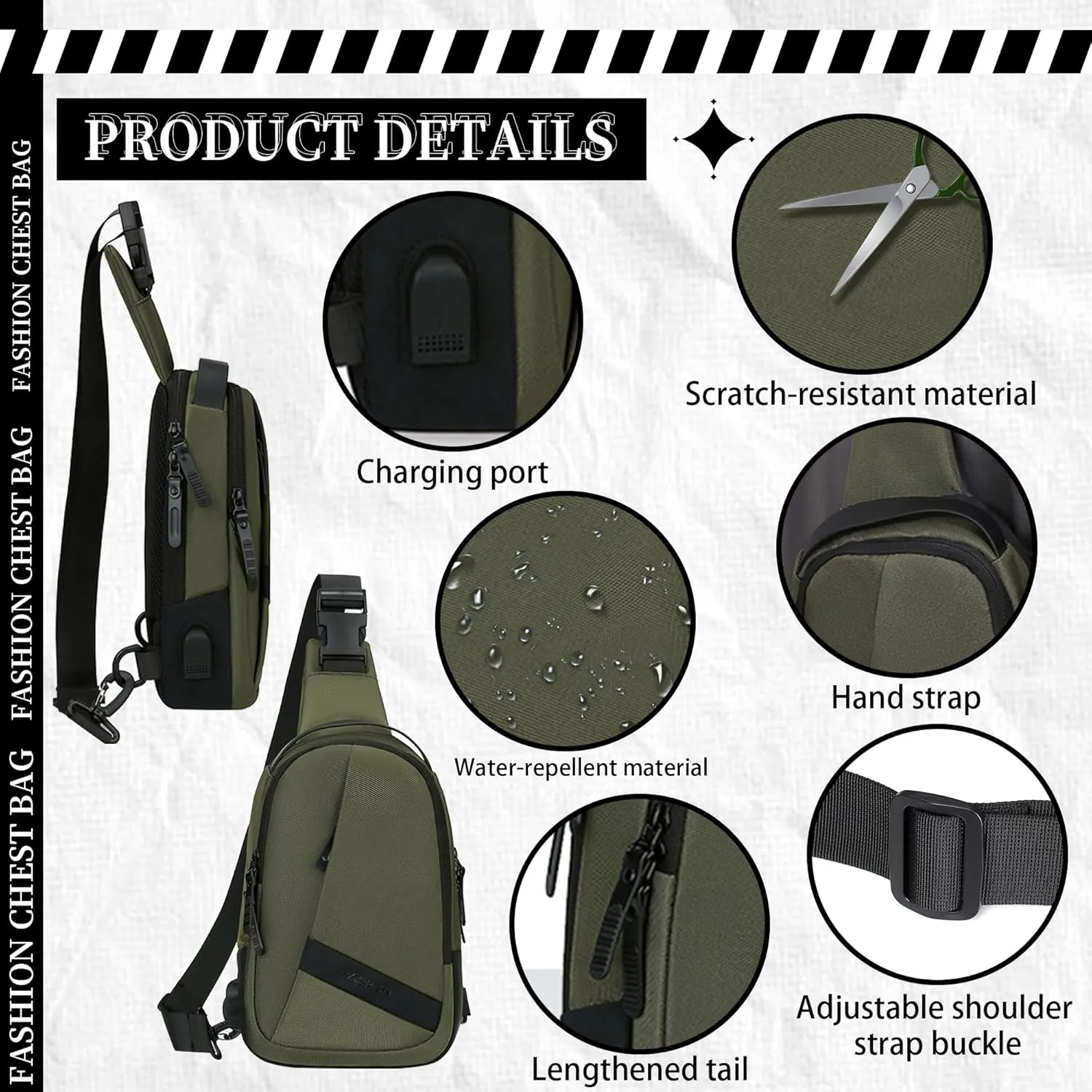FSD.WG Crossbody Bag Men Chest Bag Sling Backpack Travel Bag Waterproof Durable Purse Large Capacity Wallet