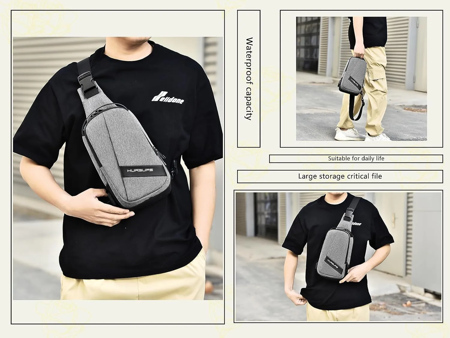 FSD.WG Crossbody Bag Men Chest Bag Sling Backpack Travel Bag Waterproof Durable Purse Large Capacity Wallet