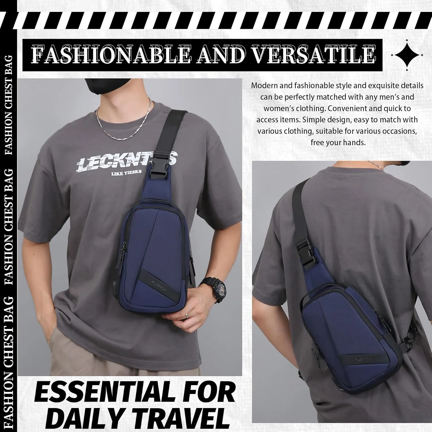 FSD.WG Crossbody Bag Men Chest Bag Sling Backpack Travel Bag Waterproof Durable Purse Large Capacity Wallet