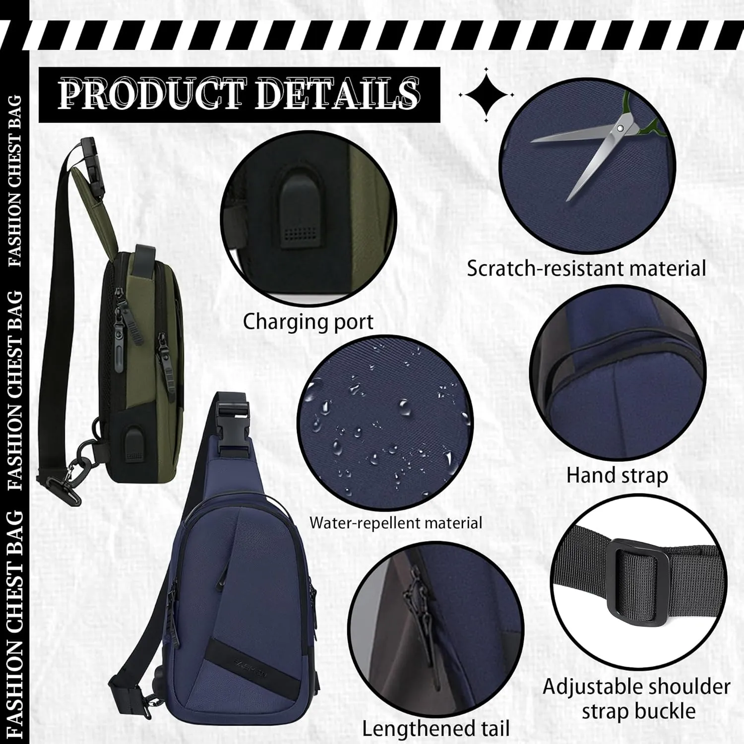 FSD.WG Crossbody Bag Men Chest Bag Sling Backpack Travel Bag Waterproof Durable Purse Large Capacity Wallet