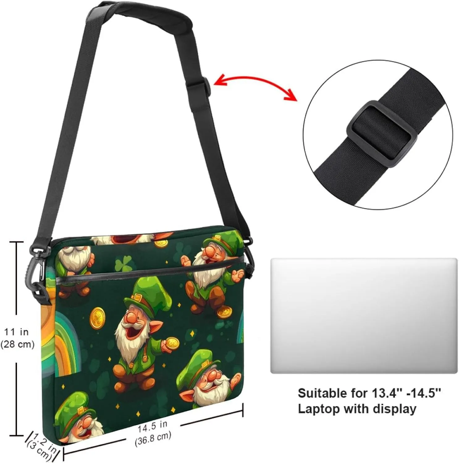 Fun Animal Green Gator Crocodile Laptop Bag Case Computer Sleeve Shoulder Messenger Bag for Work School