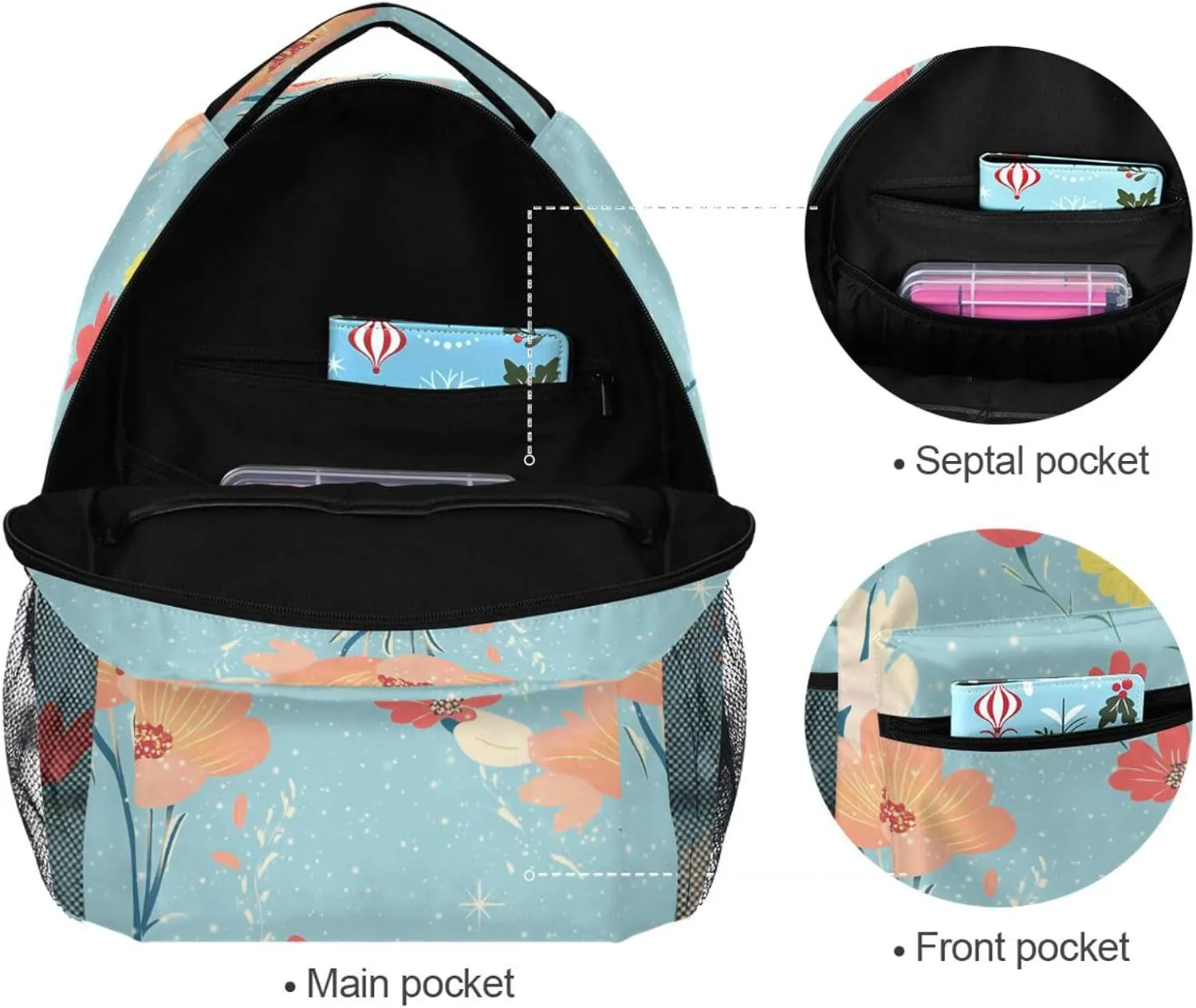 Fun Backpack for Teacher Nurse Fashion Diaper Bag Backpack with Chest Strap for Travel Trip Parents' Day Beautiful Flowers
