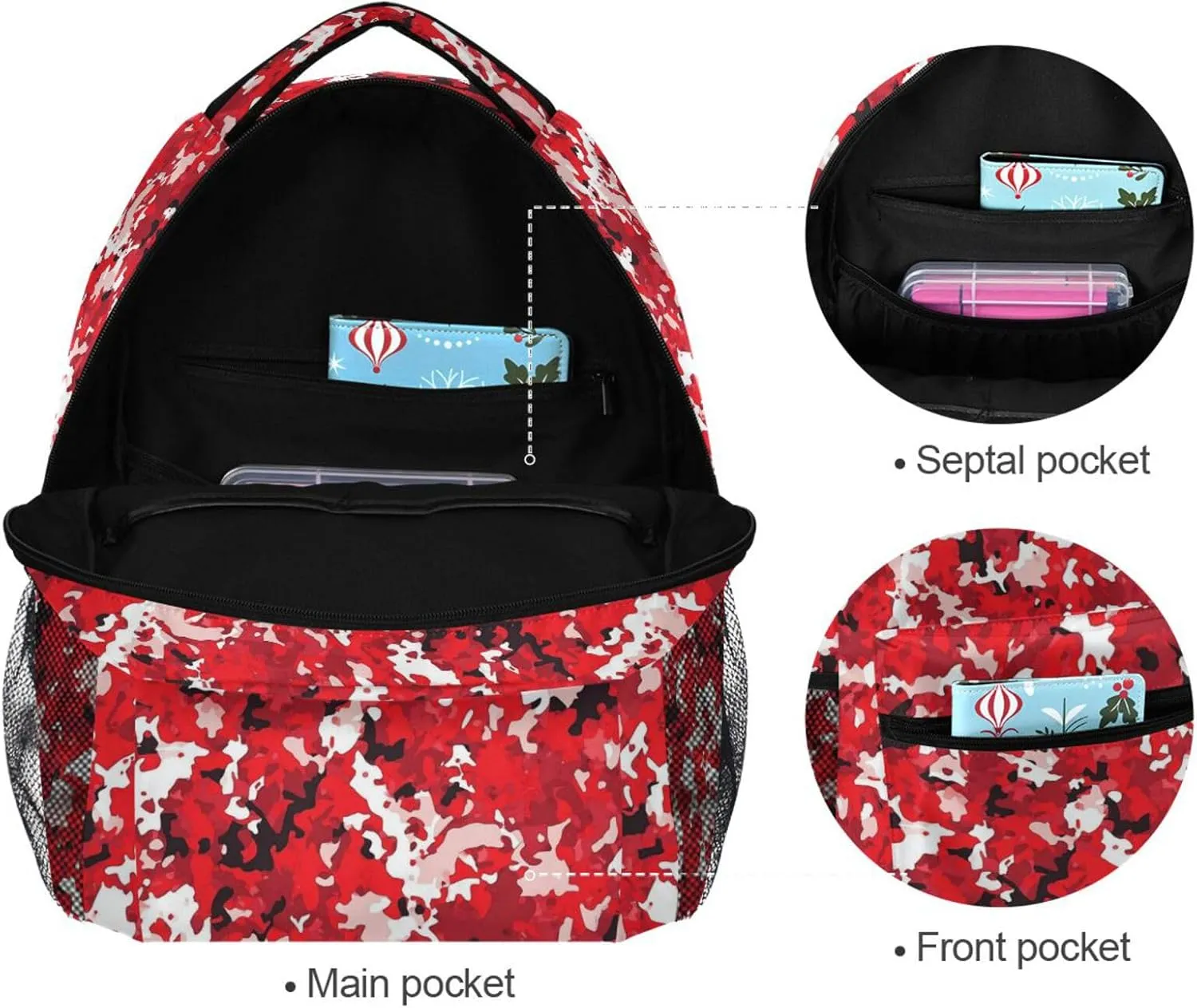 Fun Backpack for Teacher Nurse Waterproof Backpack With Water Bottle Pocket with Chest Strap for Travel Trip Red Camouflage Camouflage