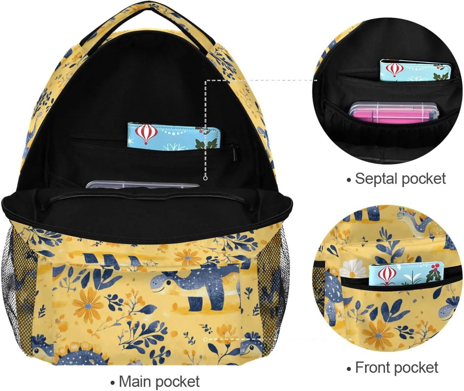 Fun Backpack for Teenager Fashion Business Work Bag with Chest Strap for College Work Sweet Dinosaur Ankylosaurus Yellow