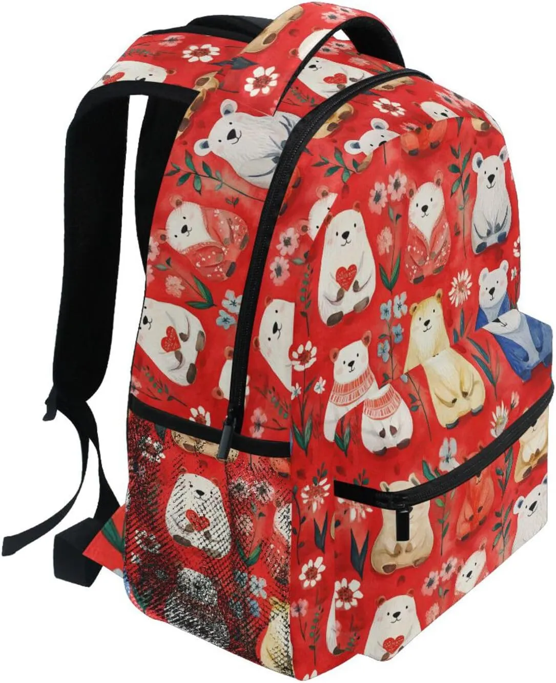 Fun Backpack for Teenager Waterproof Diaper Bag Backpack with Chest Strap for College Work Cartoon Funny Bear Red