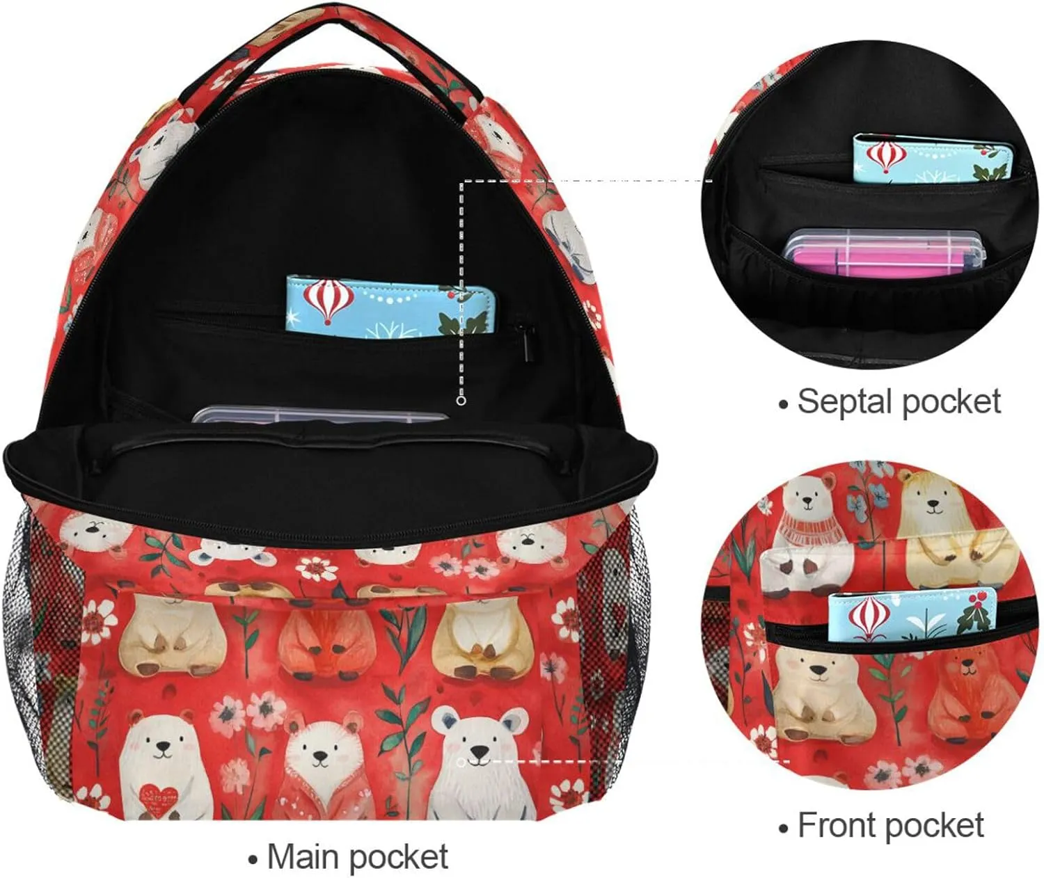 Fun Backpack for Teenager Waterproof Diaper Bag Backpack with Chest Strap for College Work Cartoon Funny Bear Red