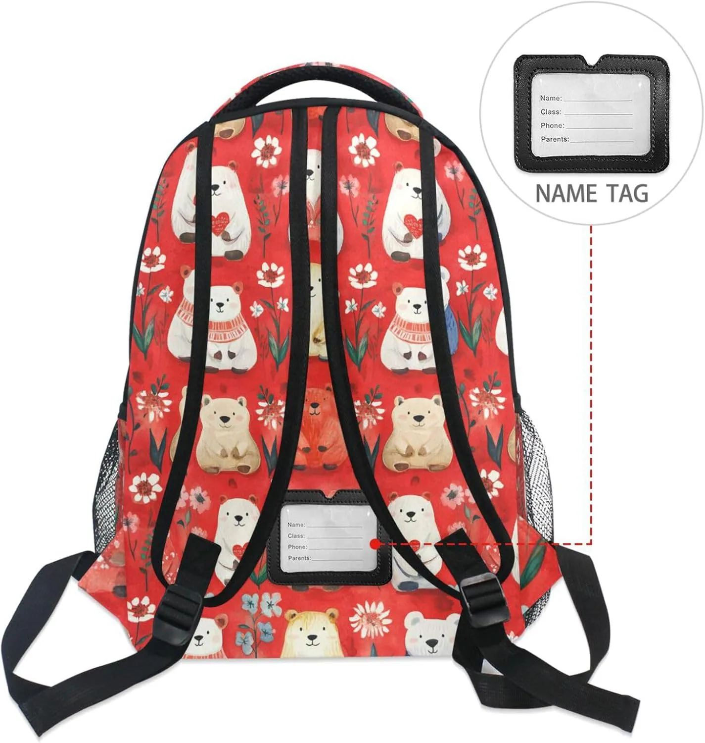 Fun Backpack for Teenager Waterproof Diaper Bag Backpack with Chest Strap for College Work Cartoon Funny Bear Red