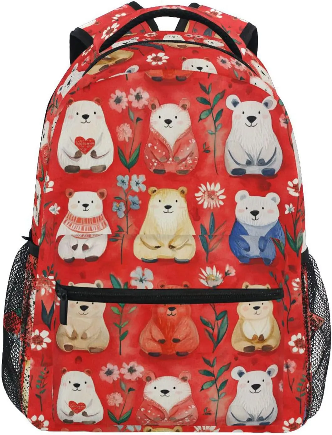 Fun Backpack for Teenager Waterproof Diaper Bag Backpack with Chest Strap for College Work Cartoon Funny Bear Red