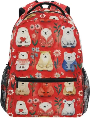 Fun Backpack for Teenager Waterproof Diaper Bag Backpack with Chest Strap for College Work Cartoon Funny Bear Red