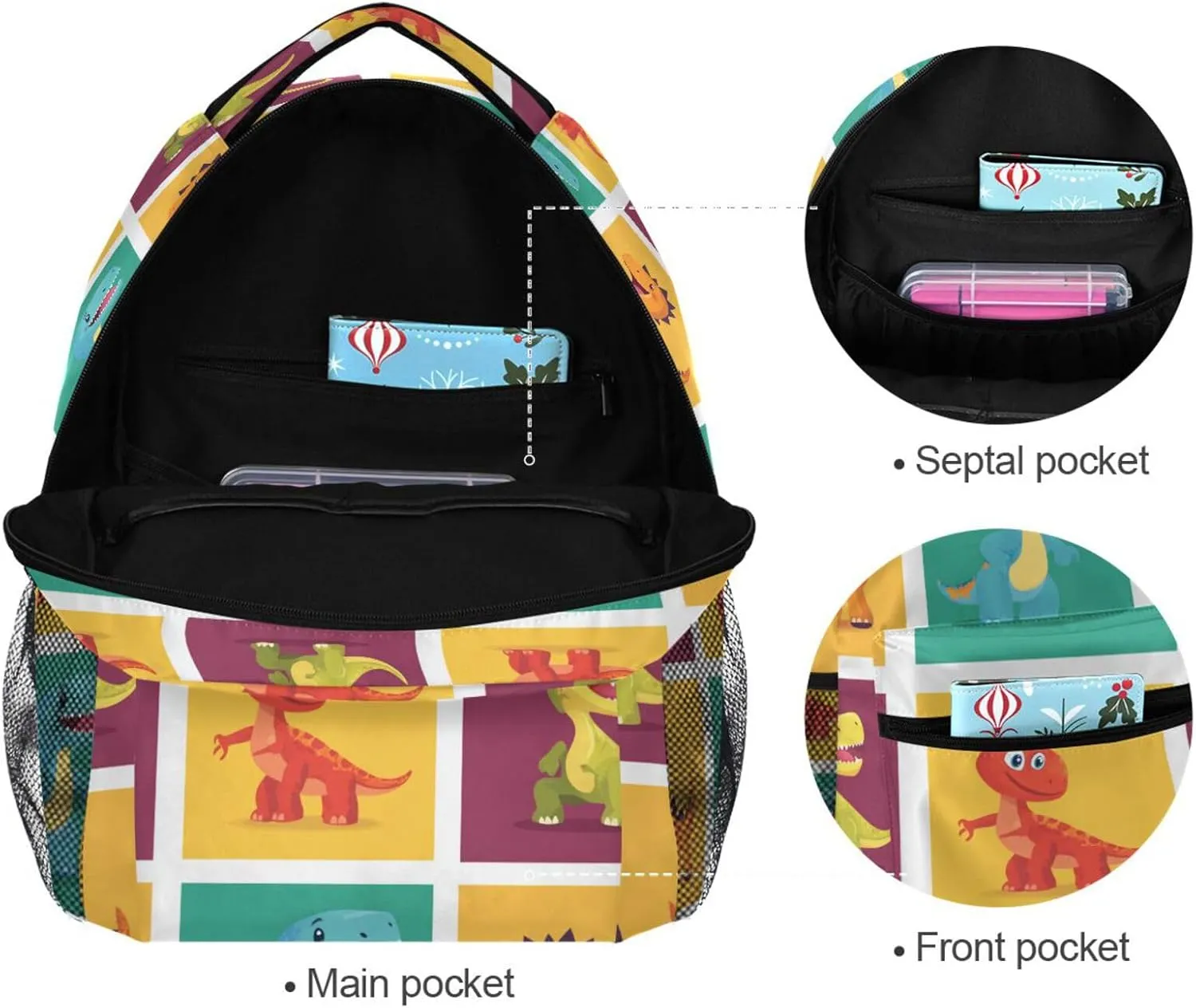 Fun Backpack for Teenager Waterproof Outdoor Backpack with Chest Strap Gift Men & Women Cartoon Dino