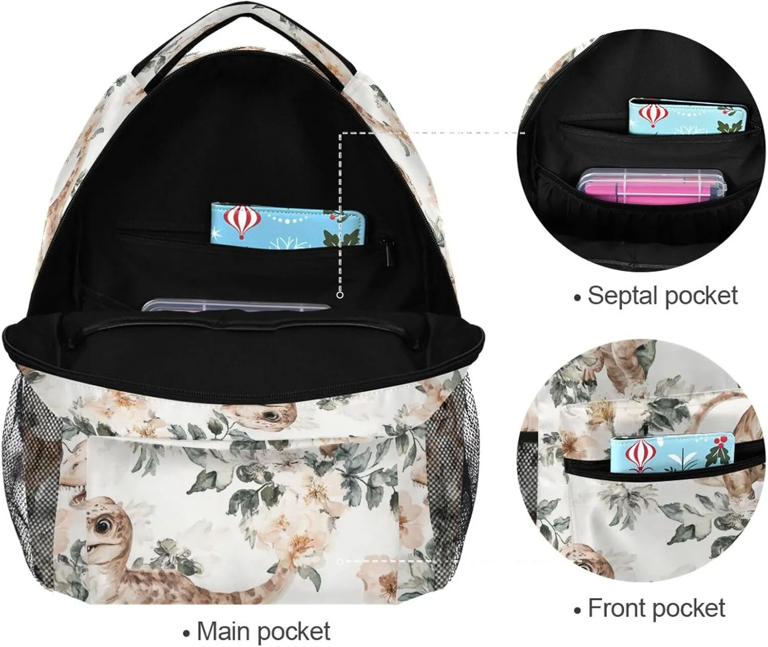 Fun Backpack for Teenager Waterproof Travel Laptop Backpack with Chest Strap Gift Men & Women Cute Dinosaurs