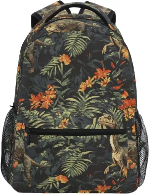 Fun Backpack for Teens Boys Girls Waterproof Vintage Daypacks with Chest Strap for Travel Trip Beauty Dinosaur Velociraptor Personalized