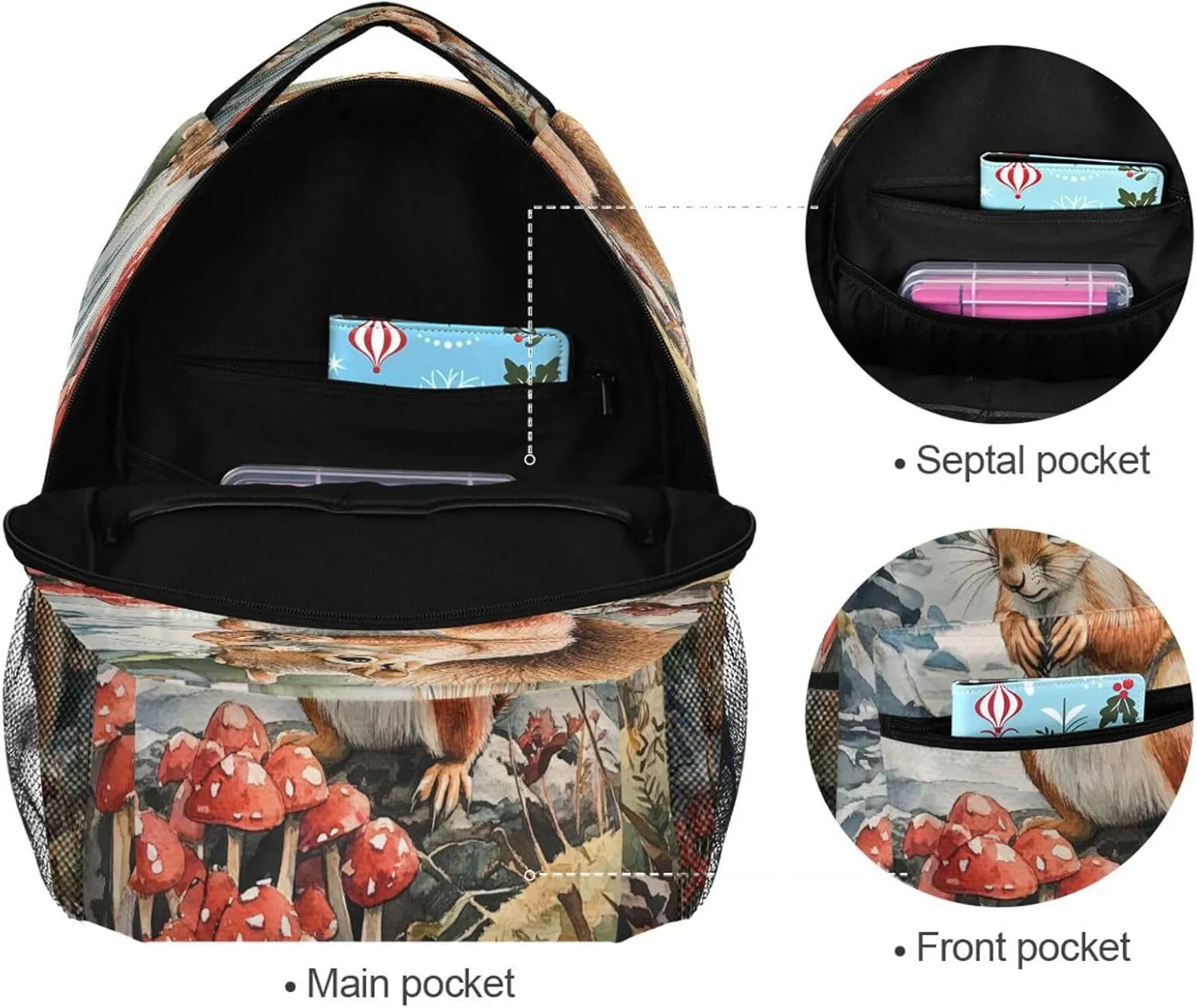 Fun Backpack for Unisex Adult Waterproof Diaper Bag Backpack with Chest Strap Gift Men & Women Aesthetic Squirrel A River